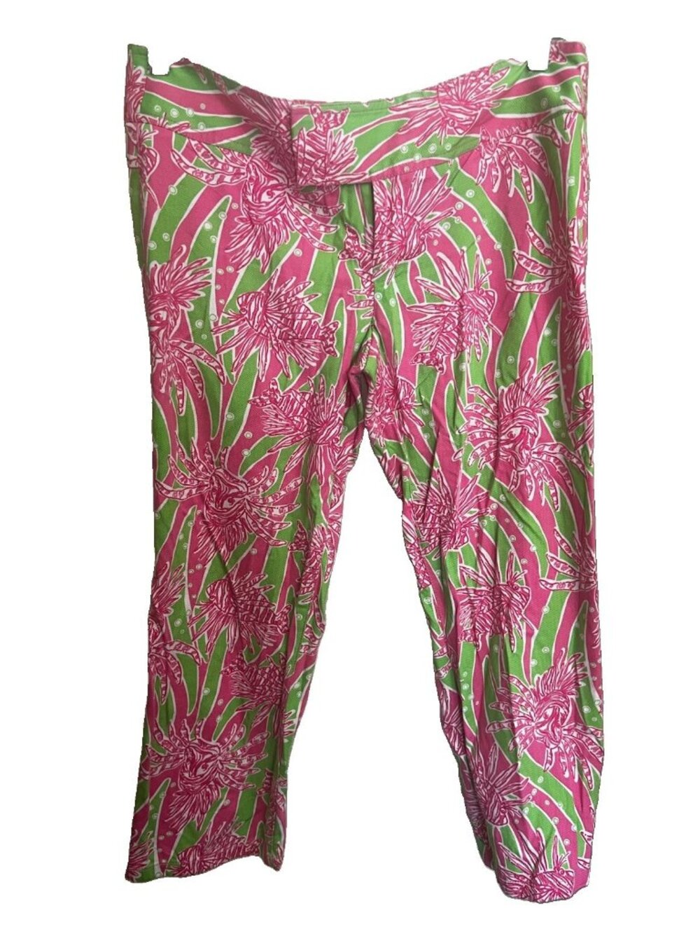 Lilly Pulitzer Bailey Capri Pants Womens 10 Seagrass Easy Tiger Lion Fish.   C